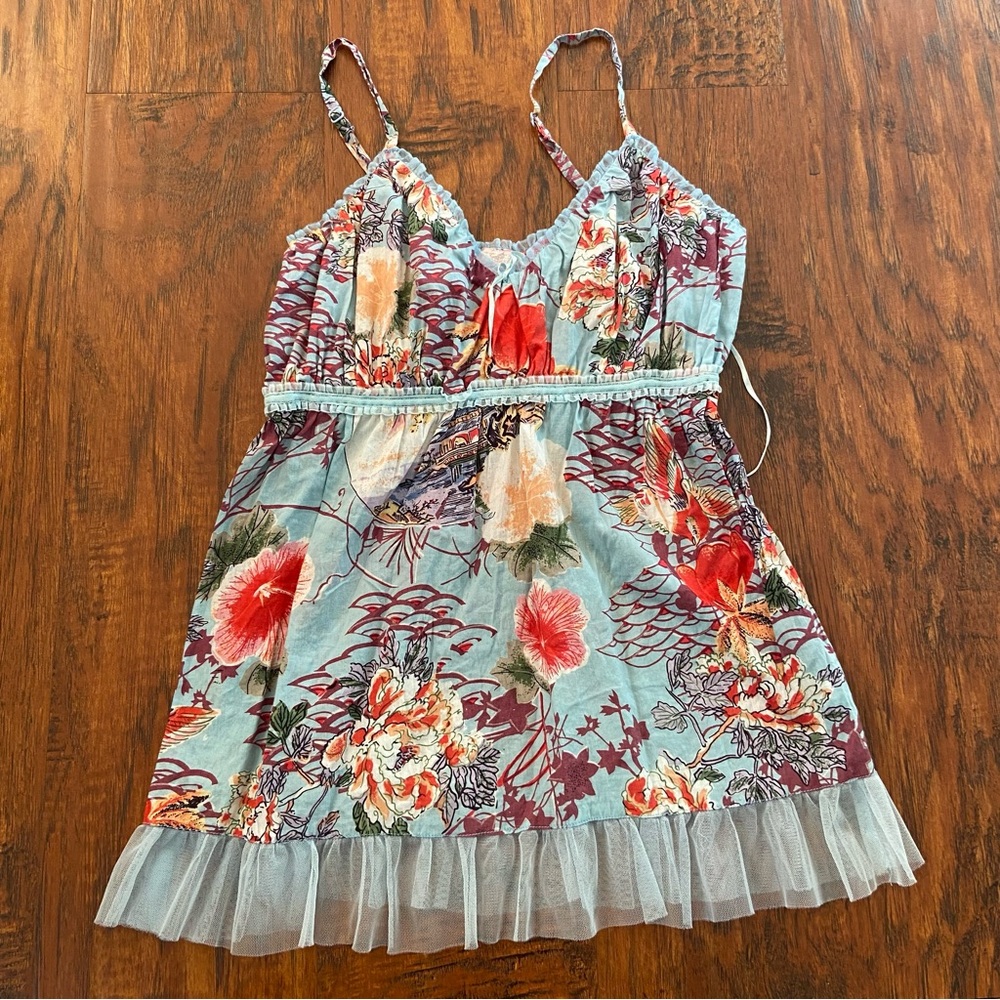 Vintage 90s y2k floral tank top with tulle